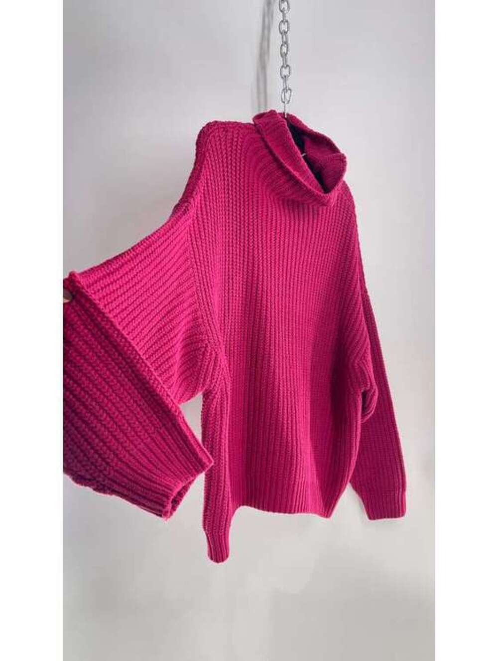 Free People Fuchsia Heavy Knit Sweater (Small)